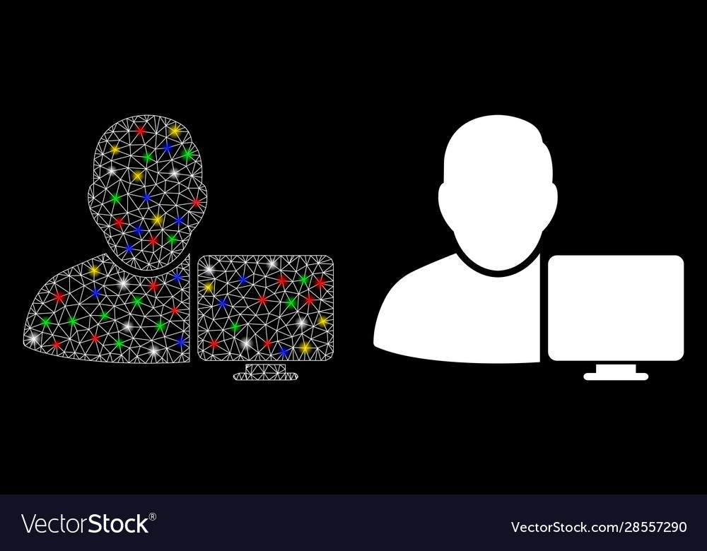 Bright mesh carcass user computer icon with flare vector image Bright mesh carcass user computer icon with flare