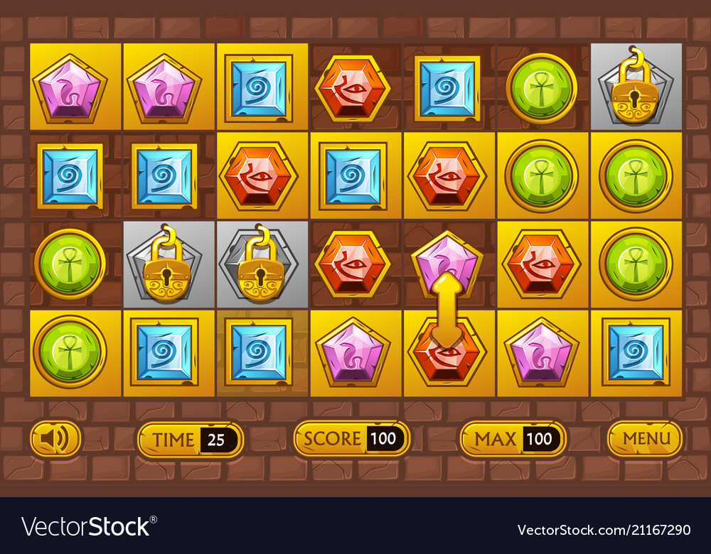 Egyptian style interface match3 games egypts Vector Image