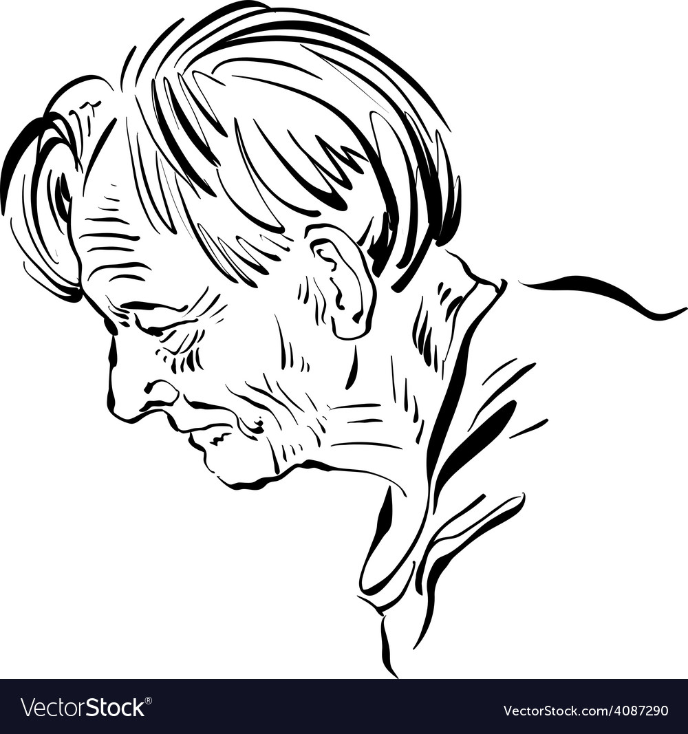 Hand drawn of an old man on white background black