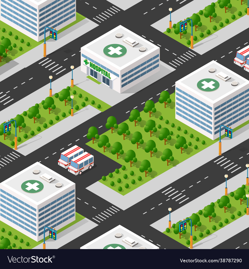 Isometric 3d city quarter Royalty Free Vector Image