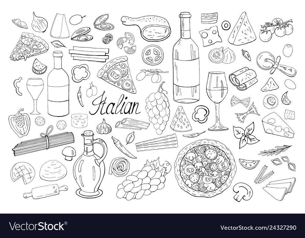 Italienische Lebensmittelsammlung - Hand Drawn