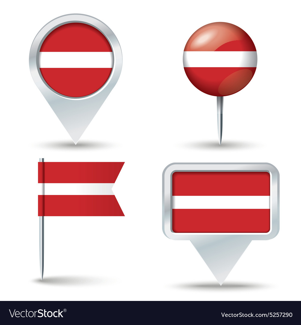 Map pins with flag of latvia