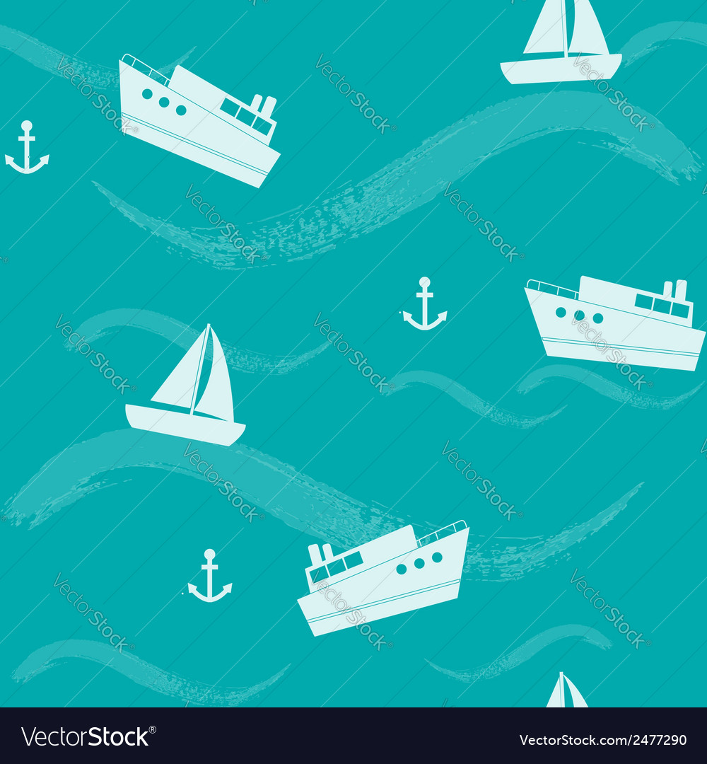 Seamless pattern with ships and waves