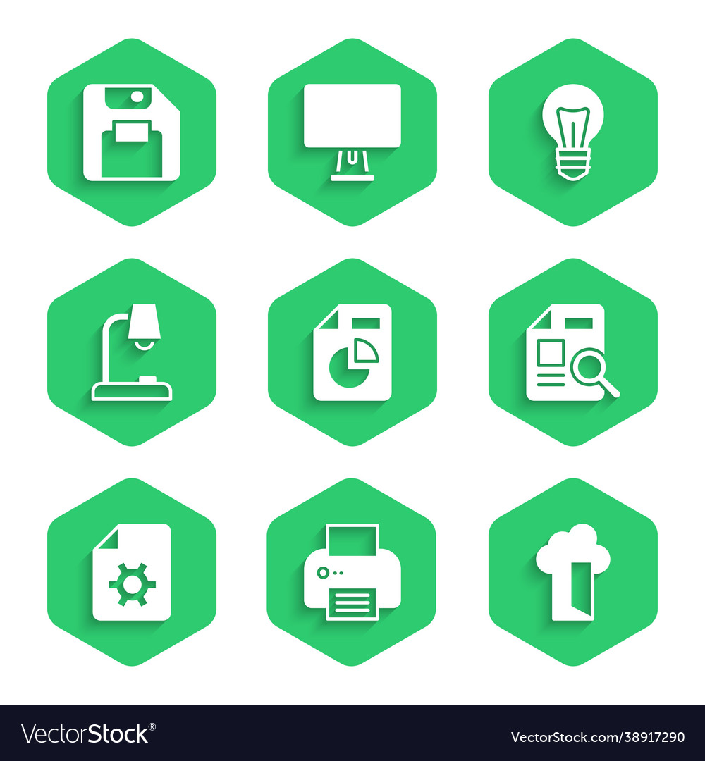 Set document with graph chart printer cloud vector image Set document with graph chart printer cloud