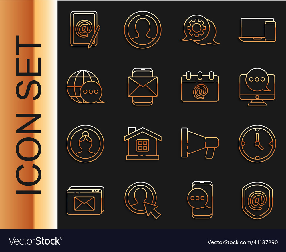 Set line shield with mail and e-mail clock chat vector image Set line shield with mail and e-mail clock chat