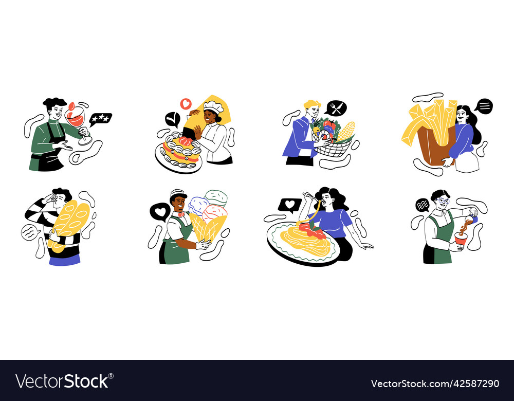 Set of people with food