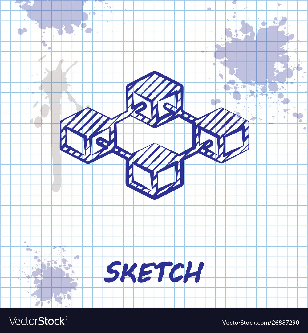 Sketch line blockchain technology icon isolated