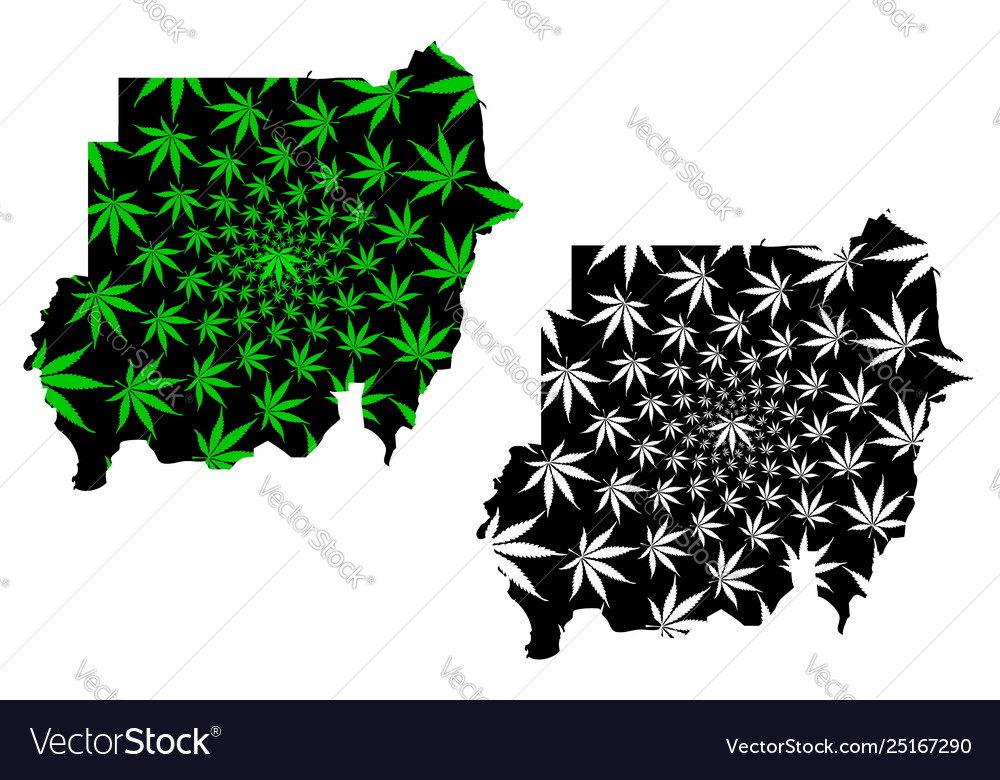 Sudan - map is designed cannabis leaf