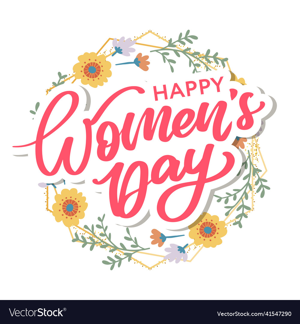 Womens day hand drawn lettering red text isolated Vector Image