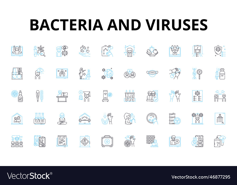 Bacteria and viruses linear icons set pathogen