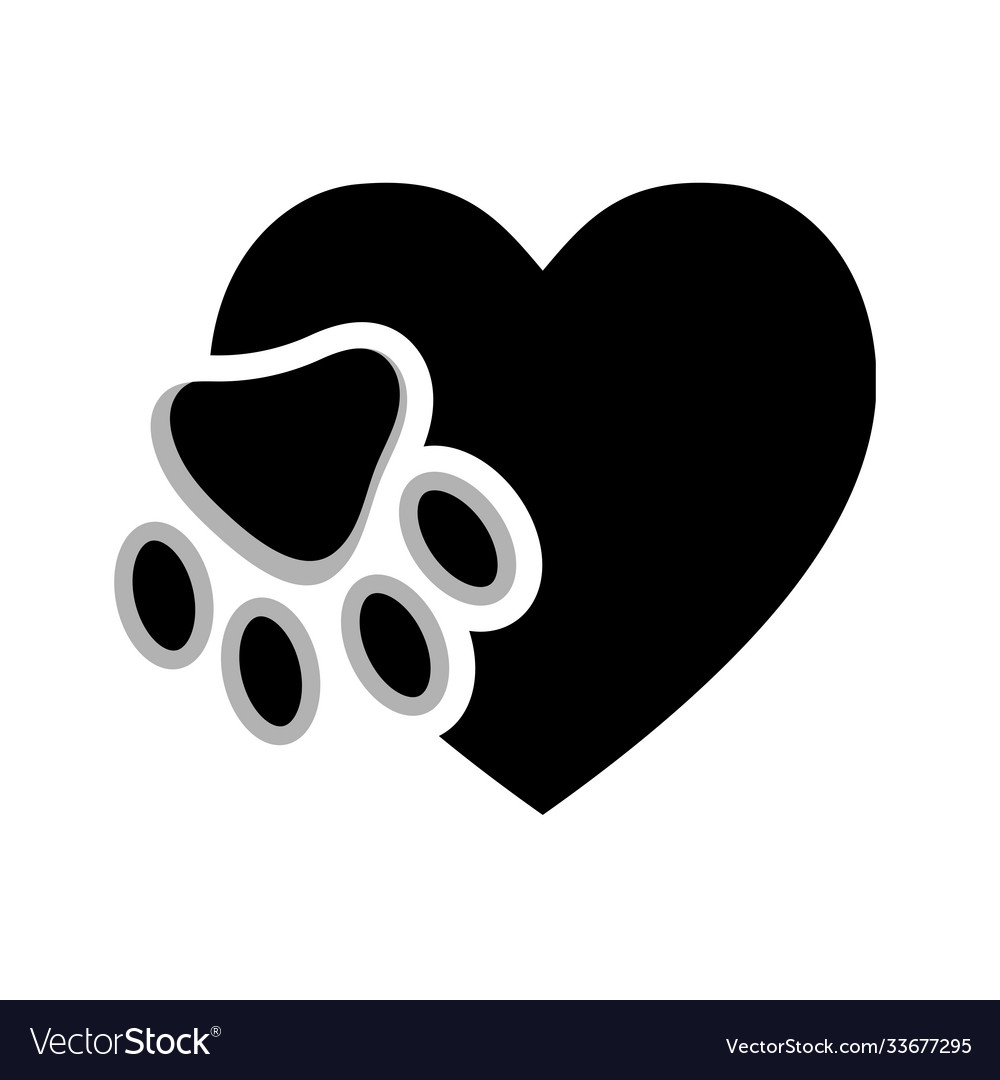 Black paw print in love shape Royalty Free Vector Image