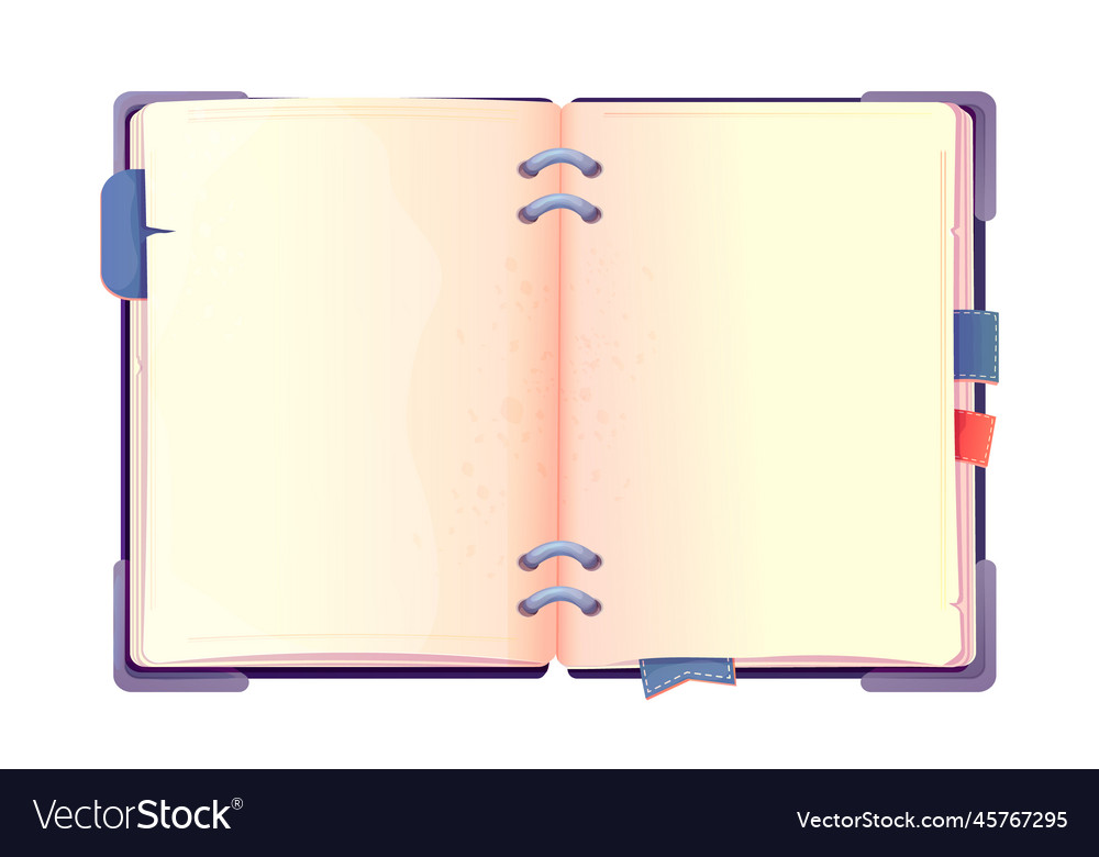 Book notebook open and empty pages top view vector image Book notebook open and empty pages top view