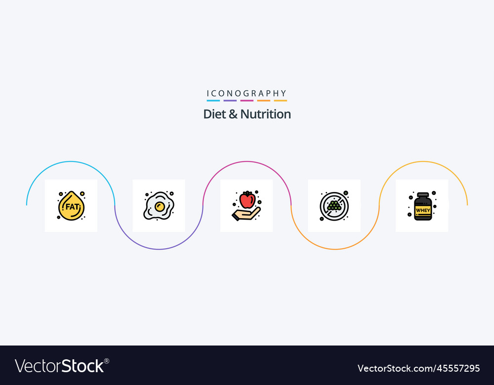 Diet and nutrition line filled flat 5 icon pack