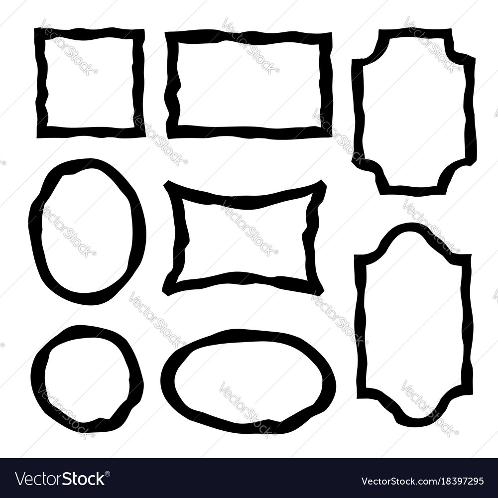 Frame set different shape grunge border in doodle
