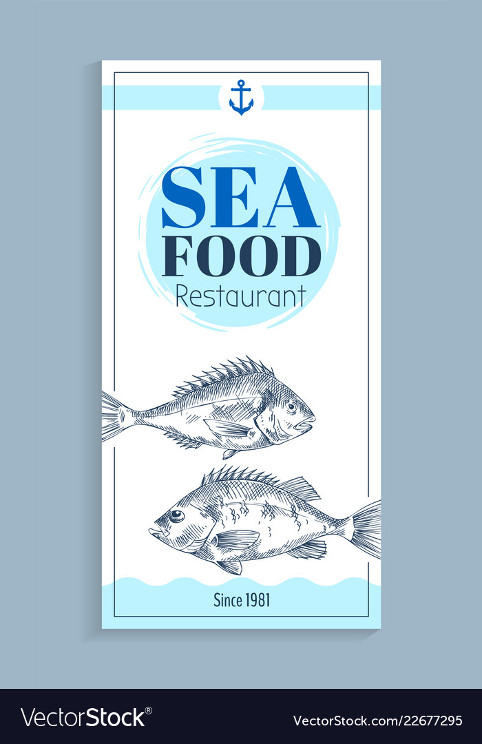 Hand Drawn Bream Or Bass Seafood Banner Set Vector Image