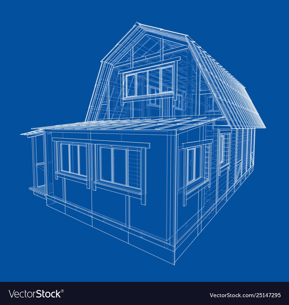 House sketch rendering 3d Royalty Free Vector Image