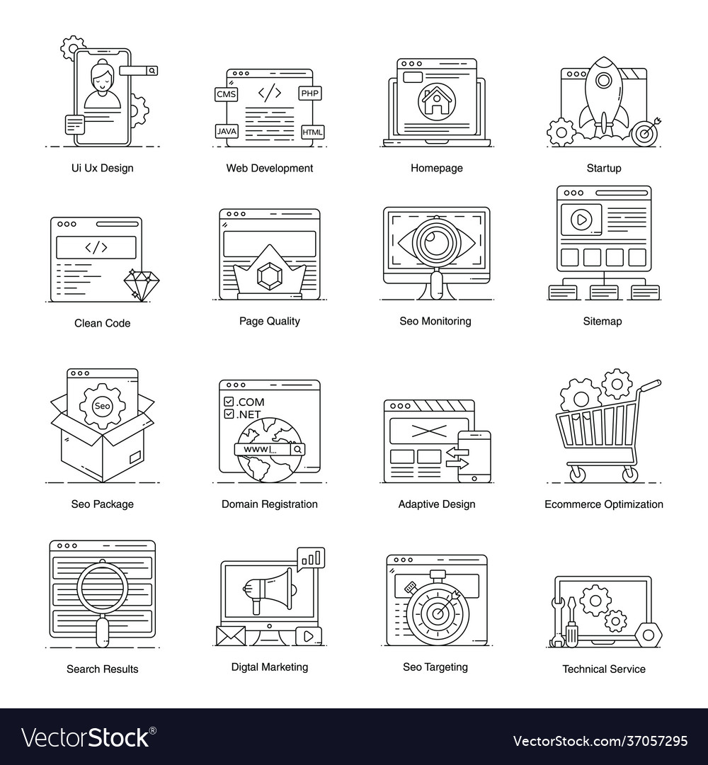 Pack search engine optimization line icons
