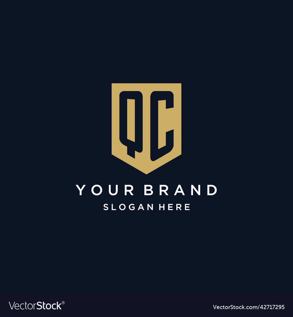 Qc monogram initials logo design with shield icon