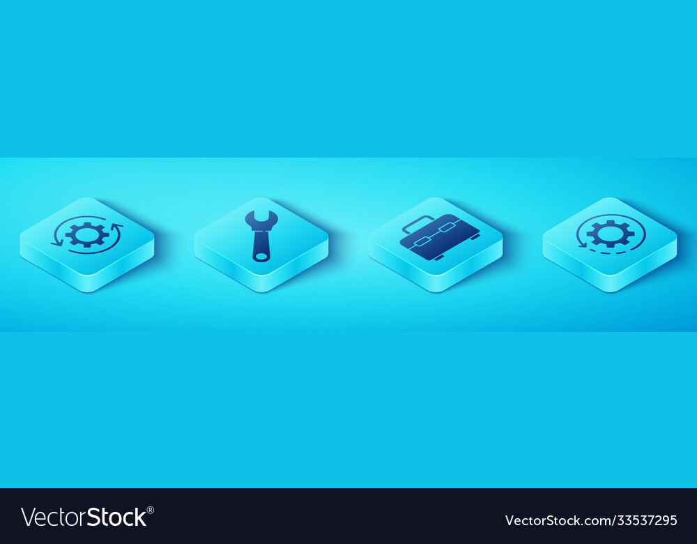 Set isometric gear and arrows as workflow wrench vector image Set isometric gear and arrows as workflow wrench