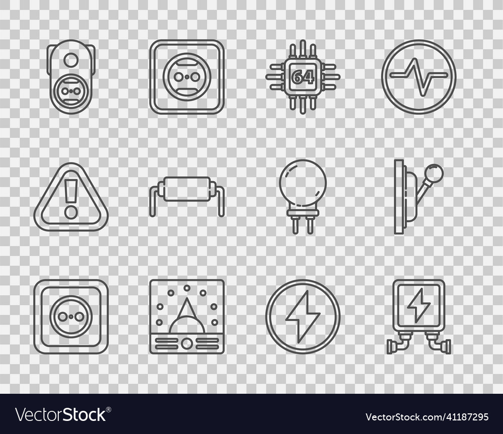 Set line electrical outlet transformer processor vector image Set line electrical outlet transformer processor