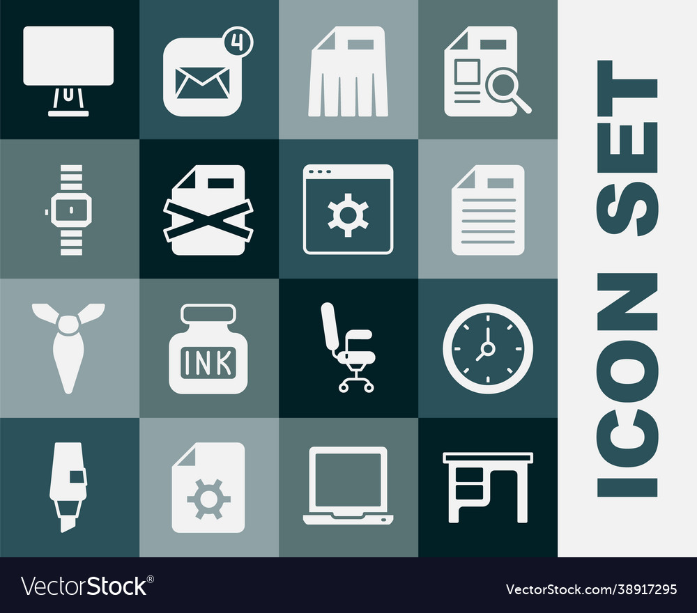 Set office desk clock file document paper