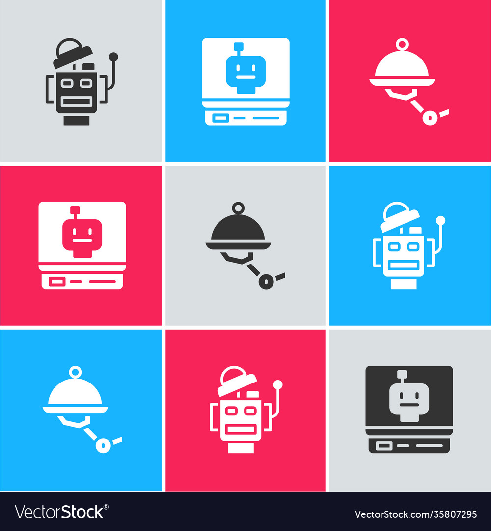 Set robot and waiter icon