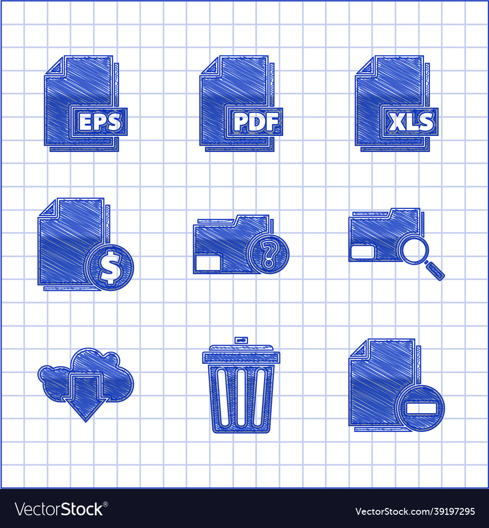 Set unknown document folder trash can vector image Set unknown document folder trash can