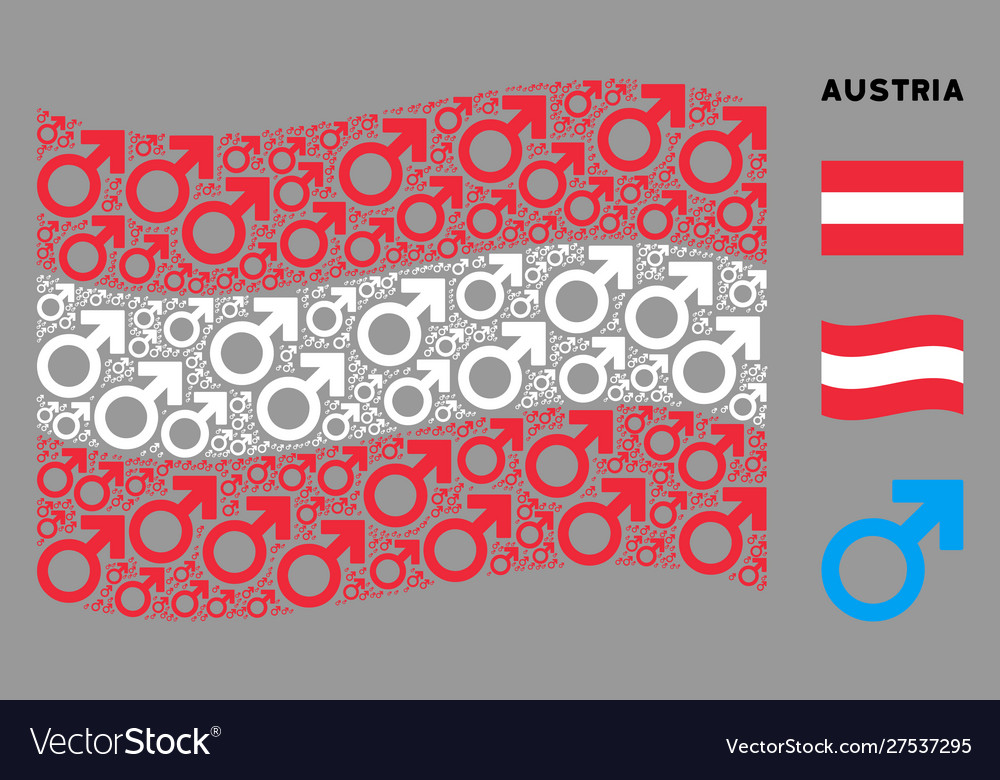 Waving austrian flag pattern mars symbol icons vector image Waving austrian flag pattern mars symbol icons