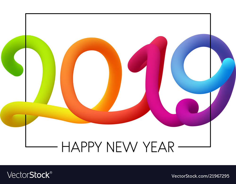 White Happy 2019 New Year Poster With Neon Figures Vector Image White Happy 2019 New Year Poster With Neon Figures Vector Image