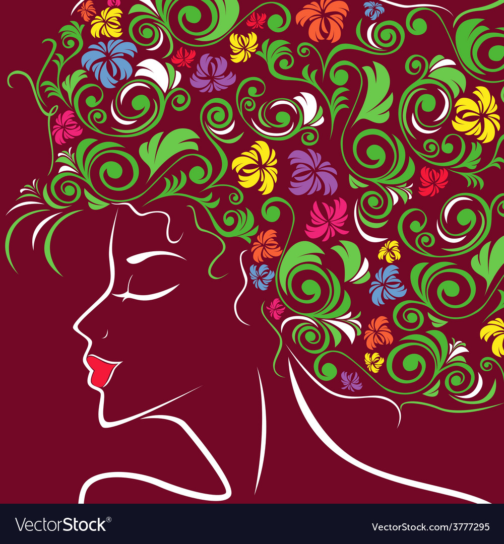 Women head profile with floral hair