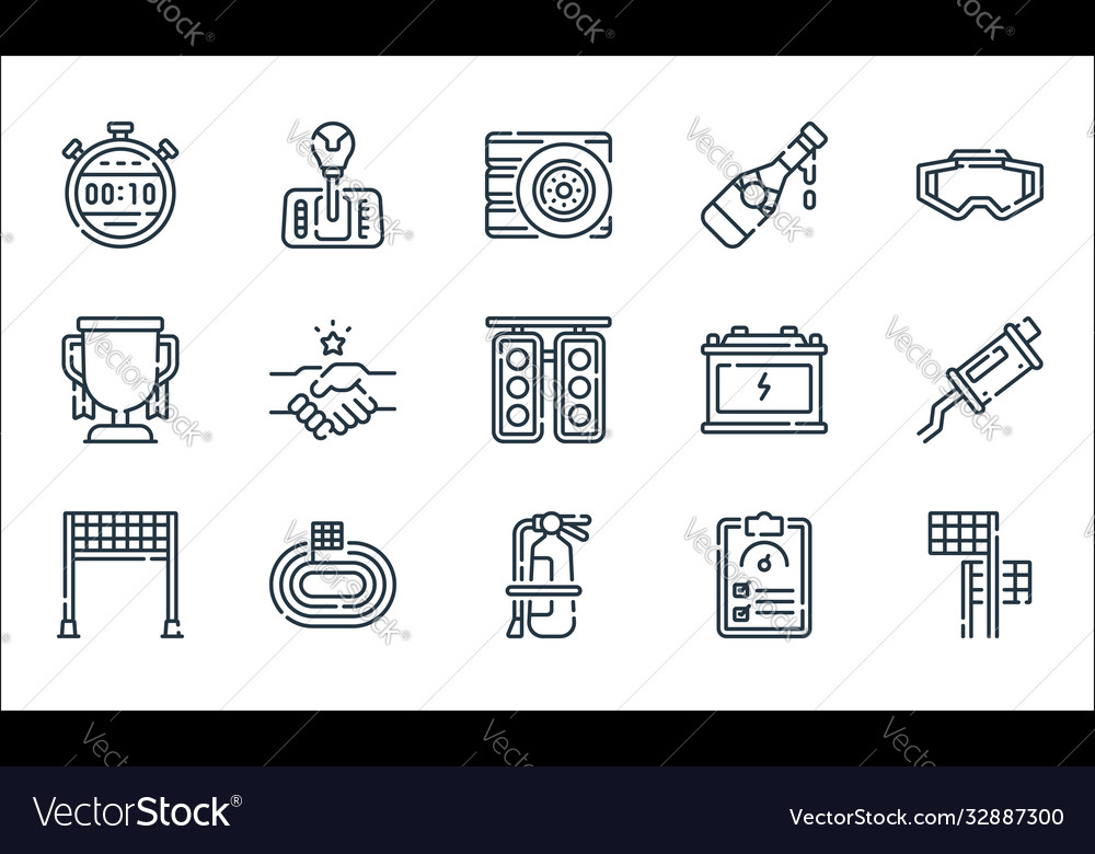 Auto racing line icons linear set quality
