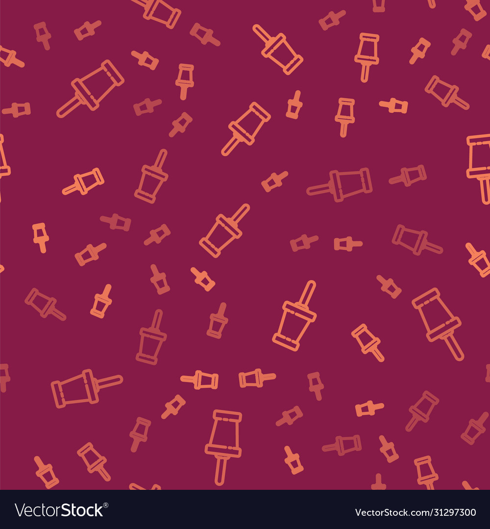 Brown line push pin icon isolated seamless pattern