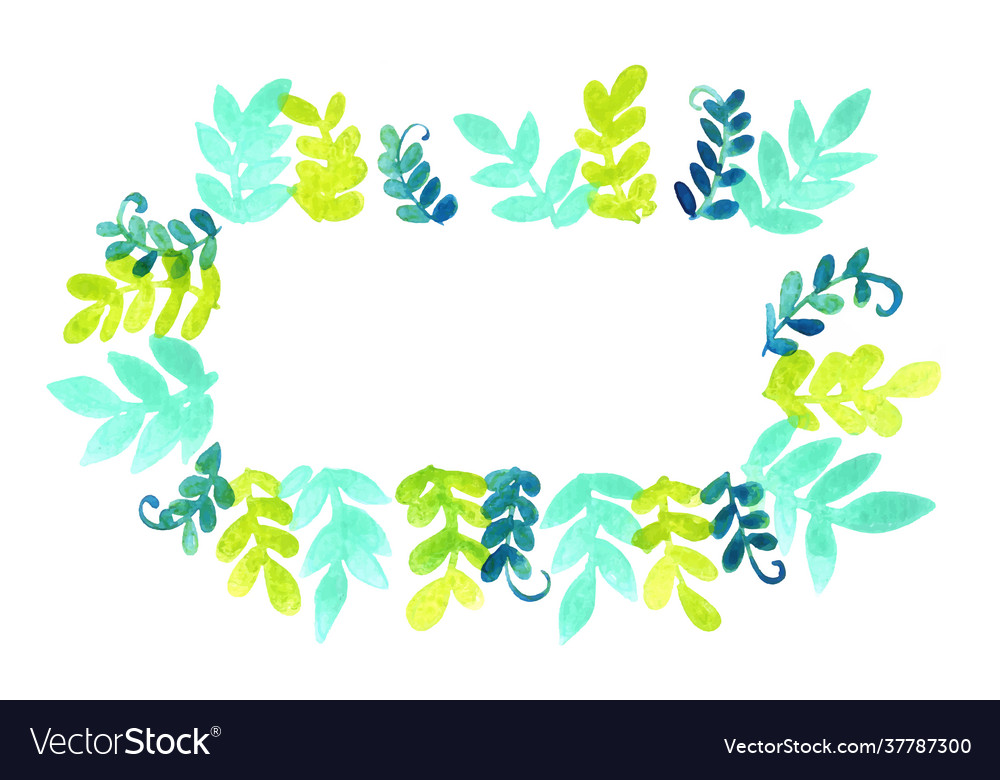 Green fern leaves wreath watercolor