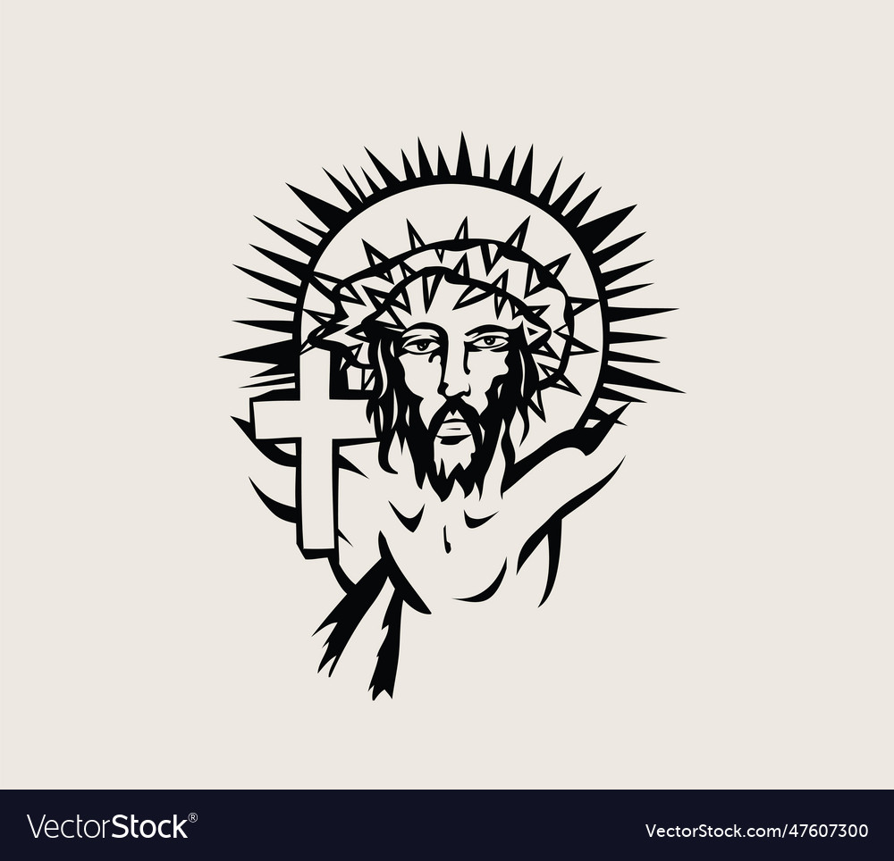 Jesus face on the cross Royalty Free Vector Image