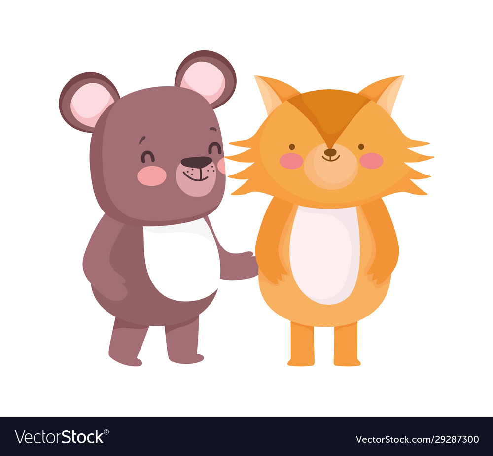 Little teddy bear and fox cartoon character Vector Image