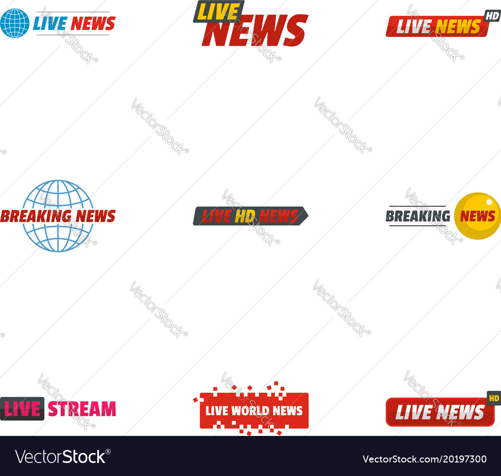 News bulletin icons set flat style Royalty Free Vector Image