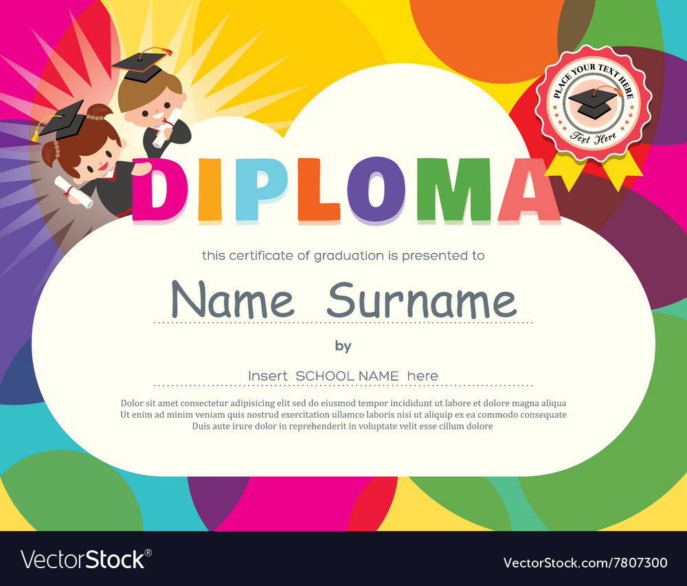 Preschool elementary school kids diploma Vector Image