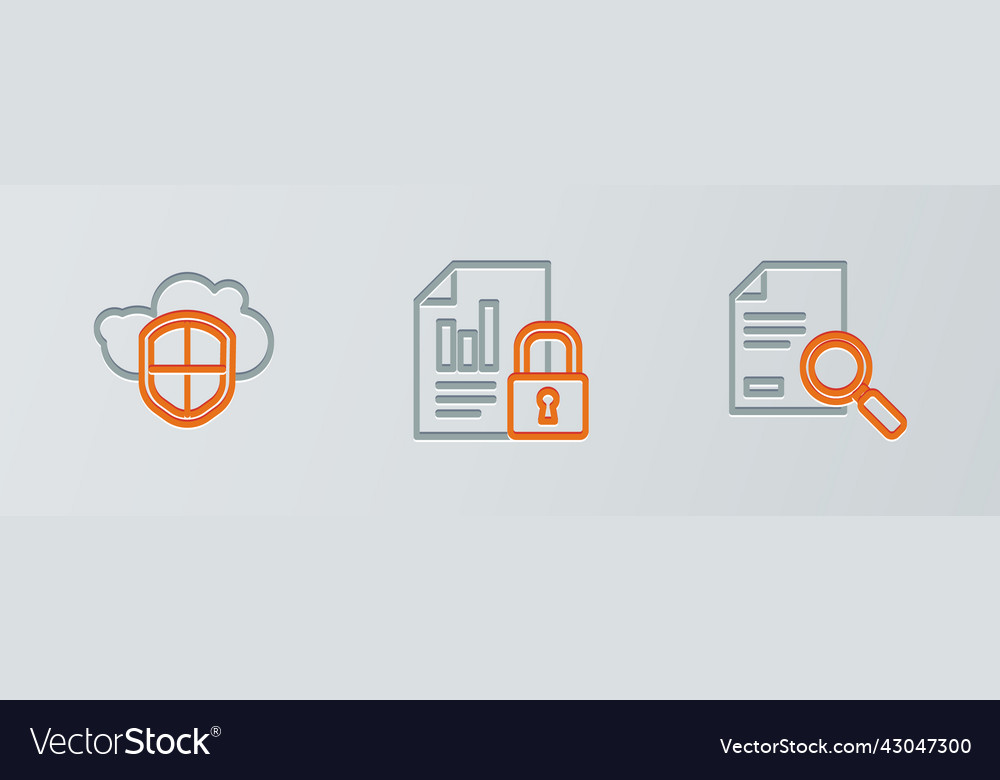 Set line document with search cloud and shield vector image Set line document with search cloud and shield
