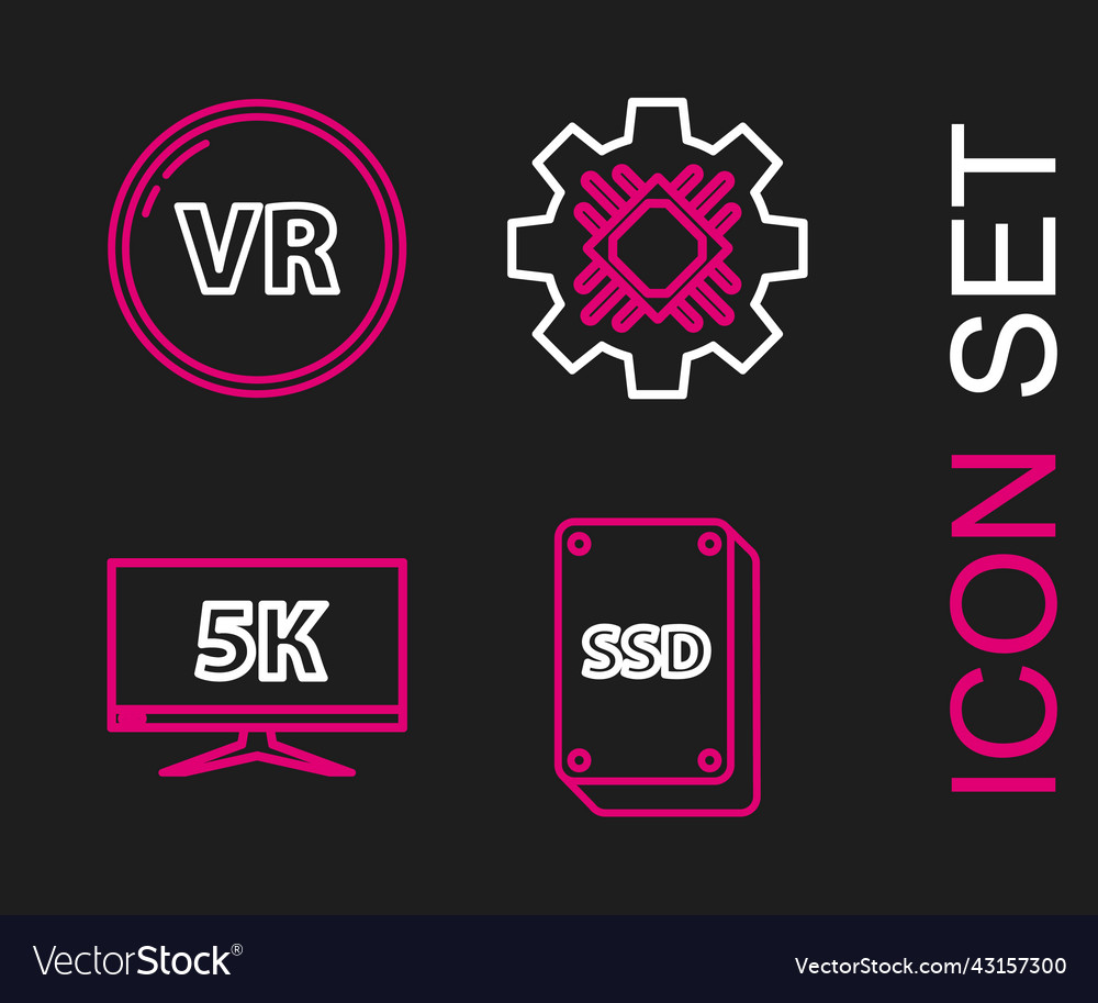Set line ssd card monitor display with 5k video vector image Set line ssd card monitor display with 5k video