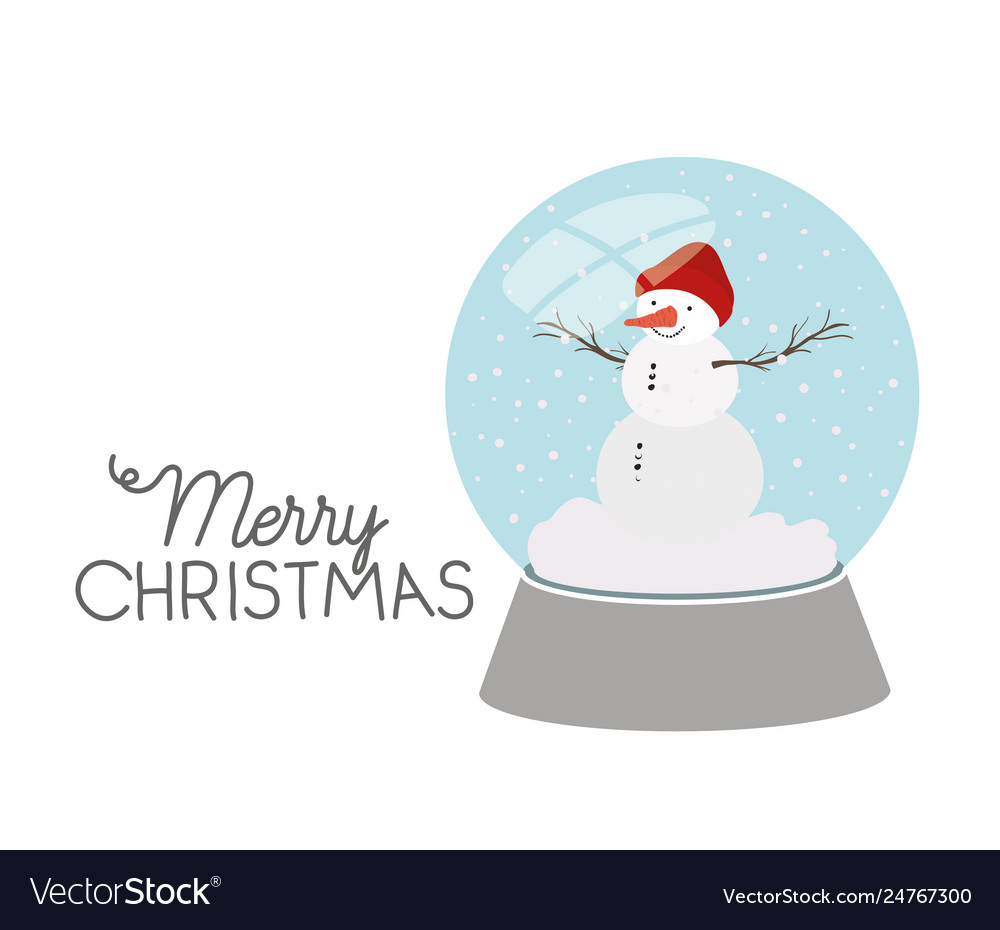Schneemann in Kristallkugel und fröhliche Weihnachten vector image Schneemann in Kristallkugel und fröhliche Weihnachten
