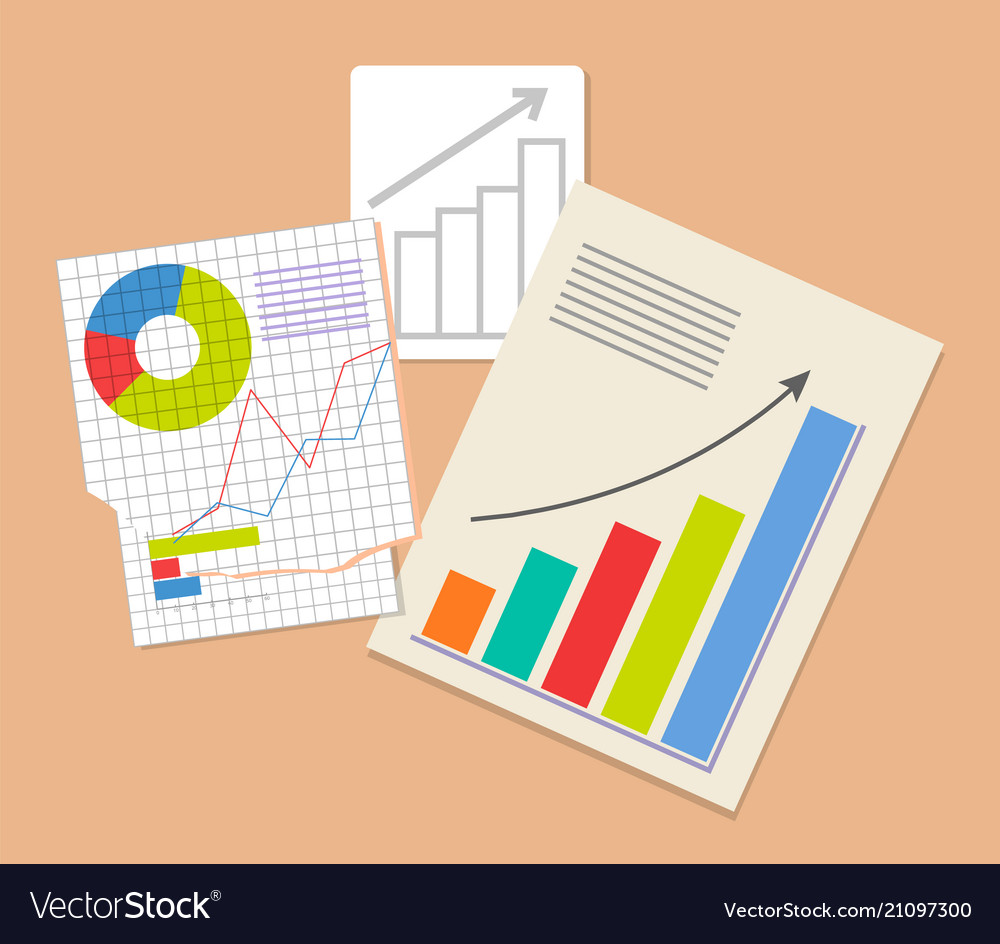 Three analytics documents colorful vector image Three analytics documents colorful