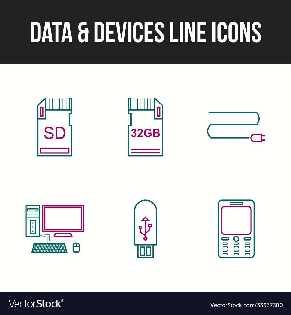 Unique data and devices icon set