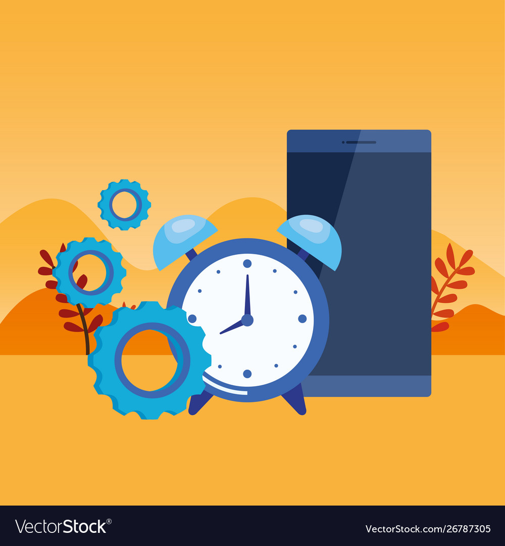 Alarm clock with smartphone device vector image Alarm clock with smartphone device