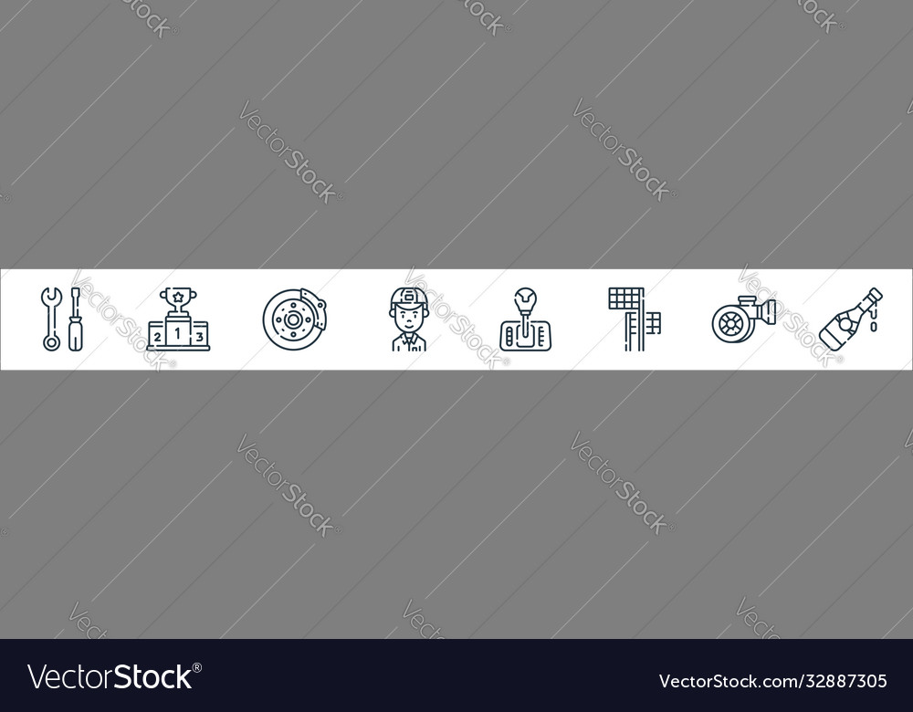 Auto racing line icons linear set quality vector image Auto racing line icons linear set quality