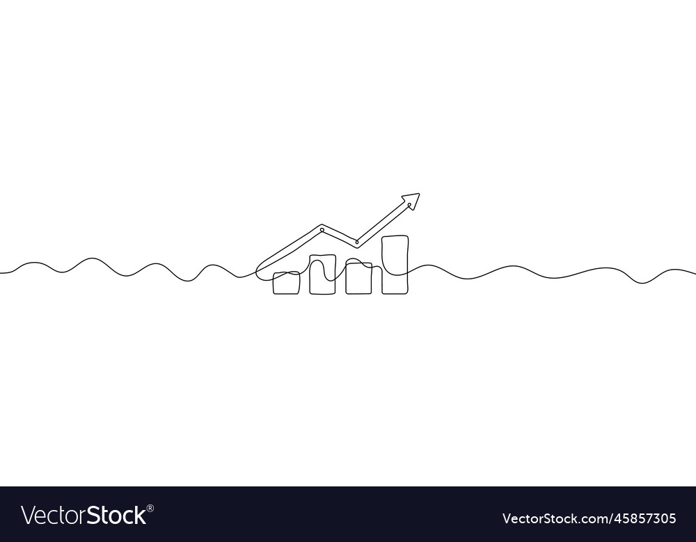 Continuous linear drawing of growing graph vector image Continuous linear drawing of growing graph