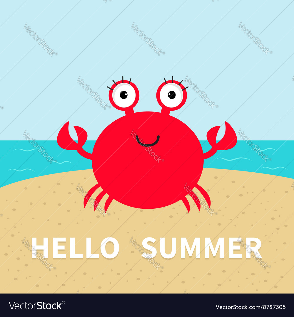 Crab on beach sea ocean sky sand cute cartoon Vector Image