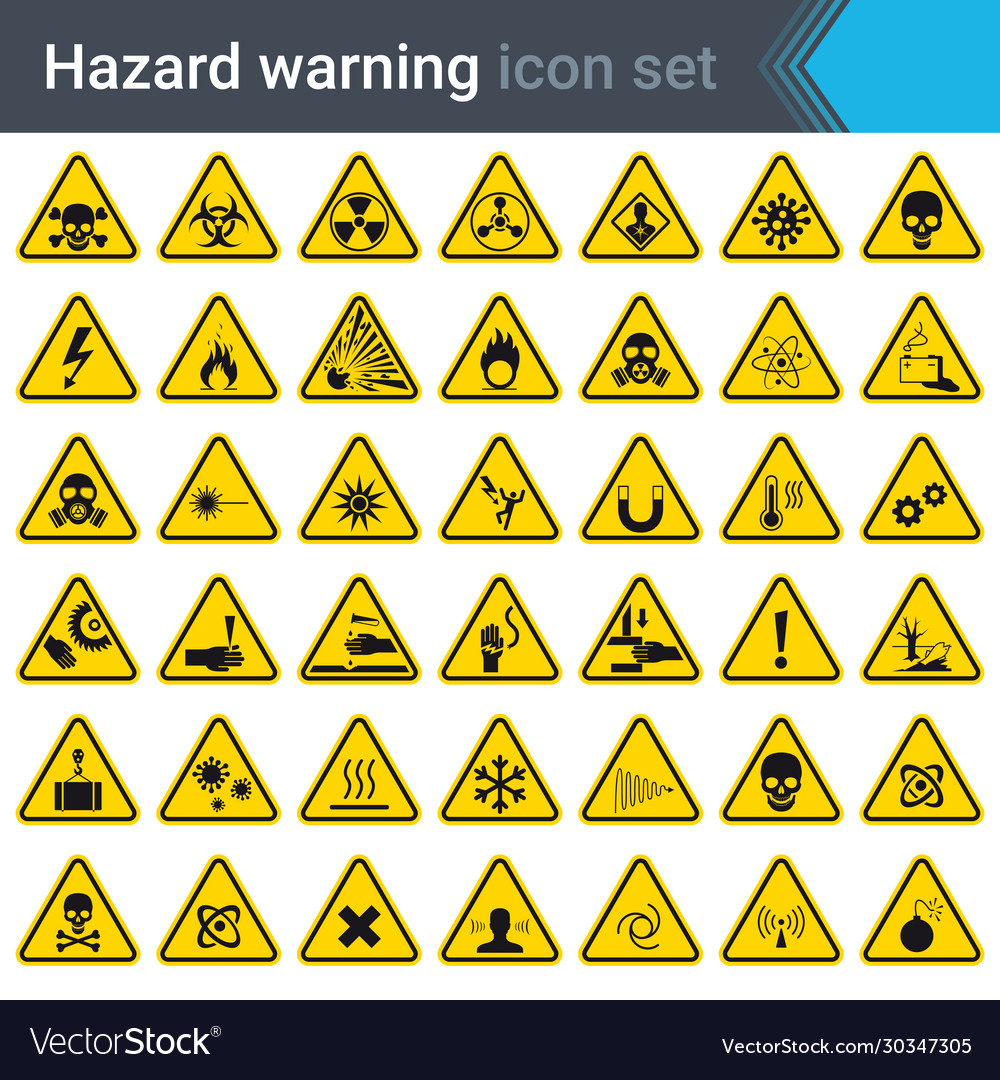 hazard-warning-signs-on-yellow-triangles-vector-image