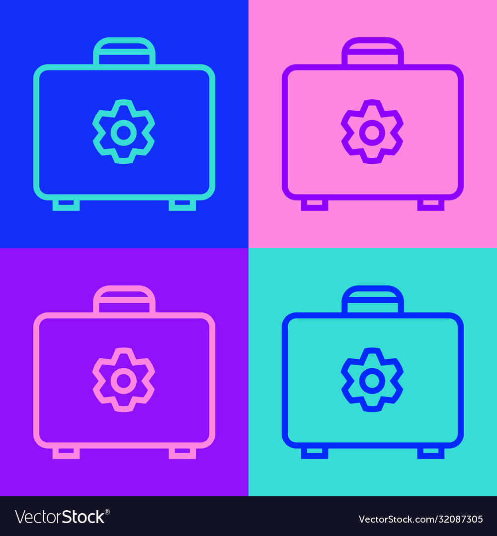 Pop art line toolbox icon isolated on color