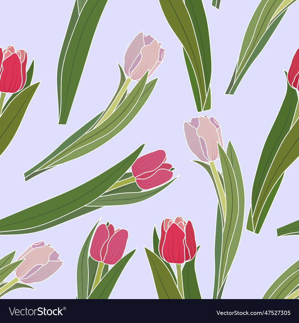 Seamless pattern with tulip flowers spring vector image Seamless pattern with tulip flowers spring