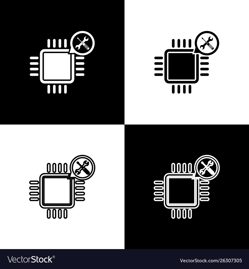 Set processor with screwdriver and wrench icon vector image Set processor with screwdriver and wrench icon